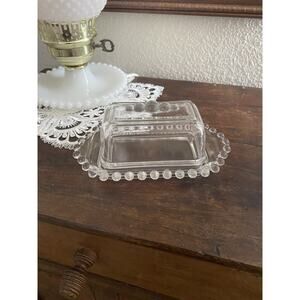 Vintage Imperial Candlewick Covered Butter Dish Beaded Bauble Clear